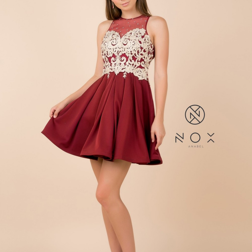Burgundy Sleeveless Evening Short Dress
